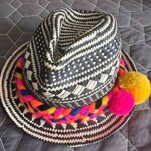 Anthropologie-Straw hat with cool yarn braided band